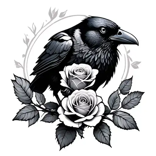 A Crow Holds A Rose In Its Paws
