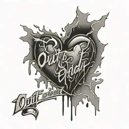 Black Bleeding Shattered Heart With Script 'Out Of Order'
