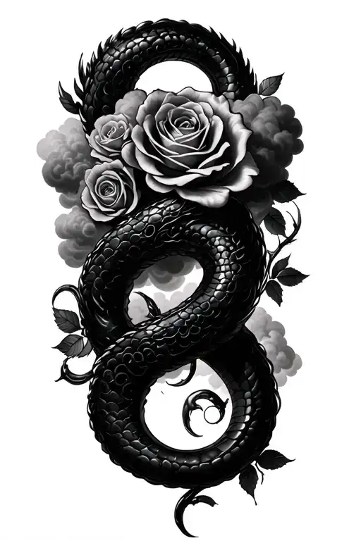 Heavenly Onyx Cloud Serpent Wrapped With Clouds And Roses For A Half Sleeve