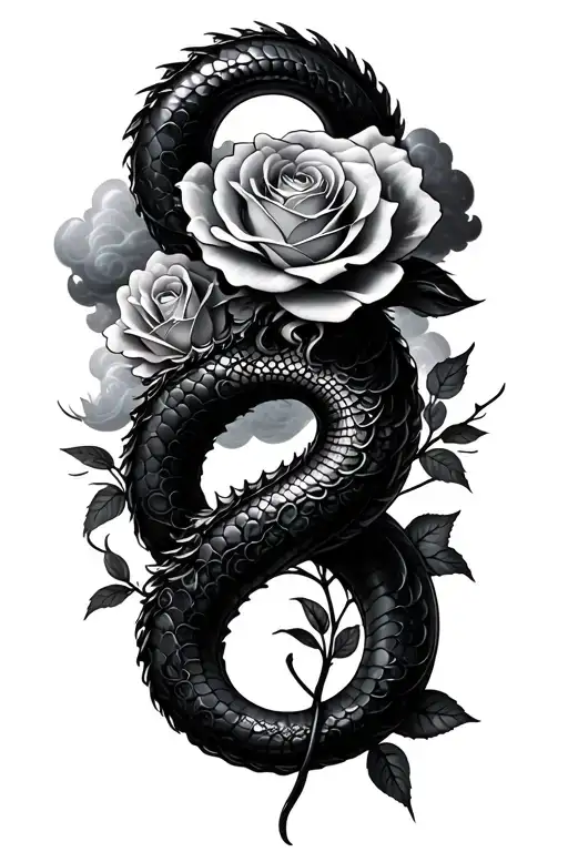 Heavenly Onyx Cloud Serpent Wrapped With Clouds And Roses For A Half Sleeve