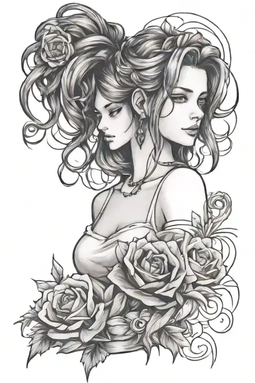 Goth Aerith Gainsborough Holding A Flower