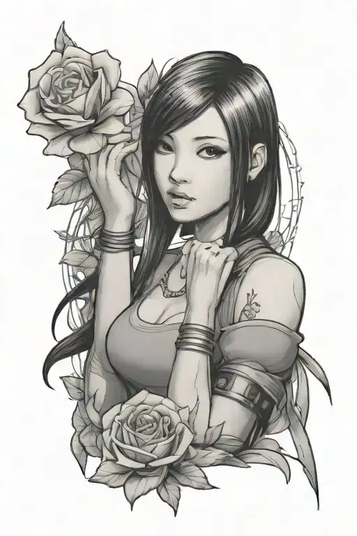 Goth Tifa Holding A Flower
