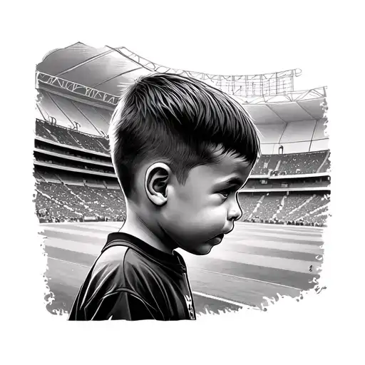 Little Boy Infront Of Footbalstadium