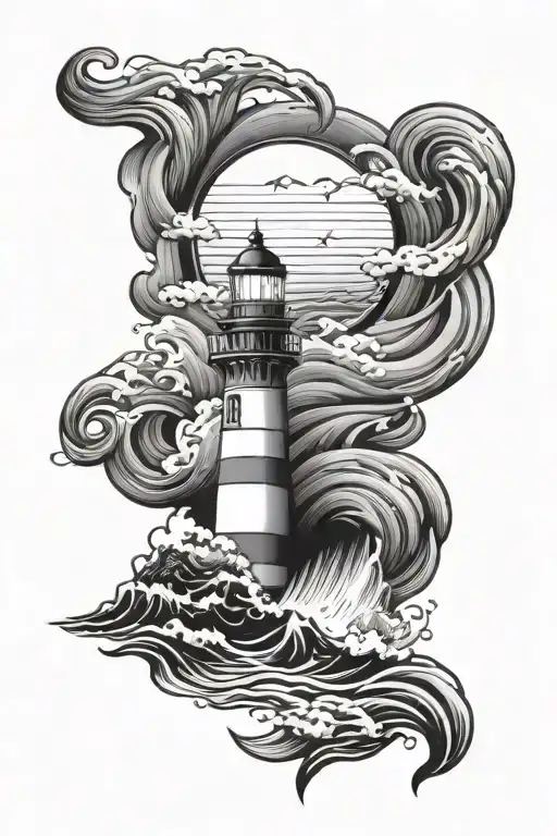Lighthouse With Waves Crashing And A Banner Across The Bottom
