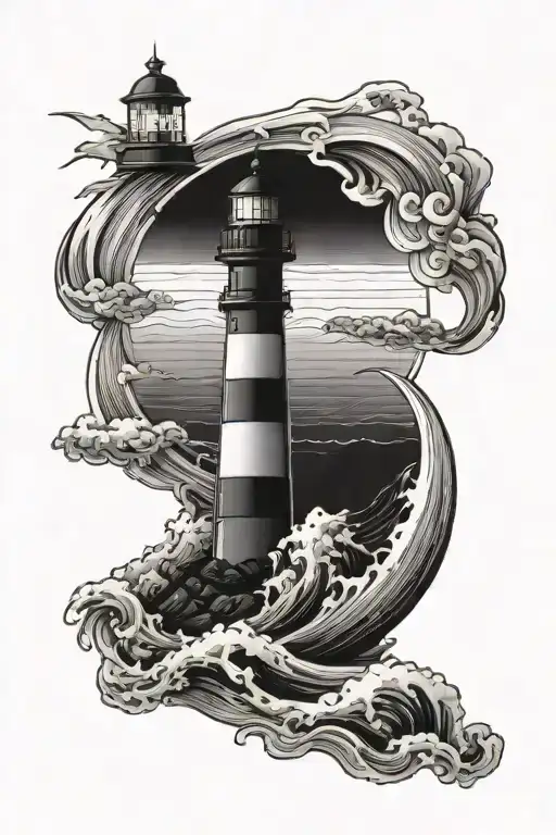 Lighthouse With Waves Crashing And A Banner