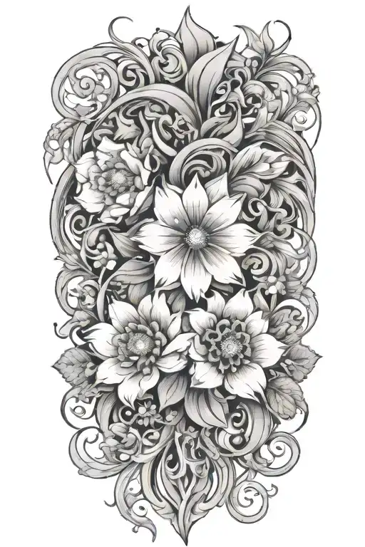 An Intricate Floral Design Incorporating Water Elements