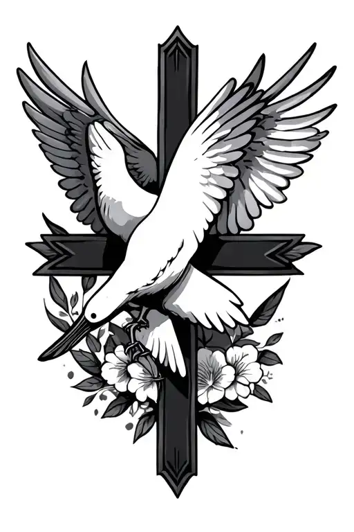 Cross And Dove Perched