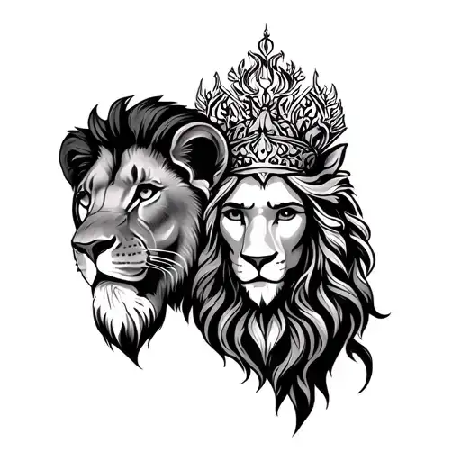 Christian Tattoo With Lion King And Queen