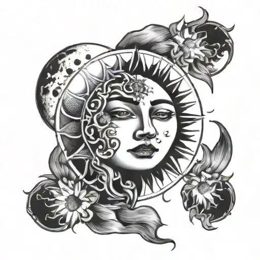 Moon Face Inside Sun Outline