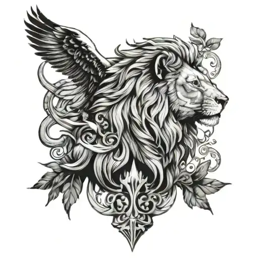 Lion With A Wolf And A Bird