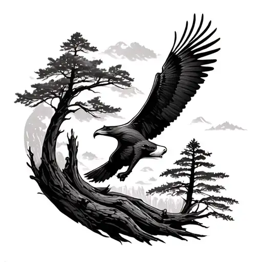 Trees With Fox And Eagle Soaring