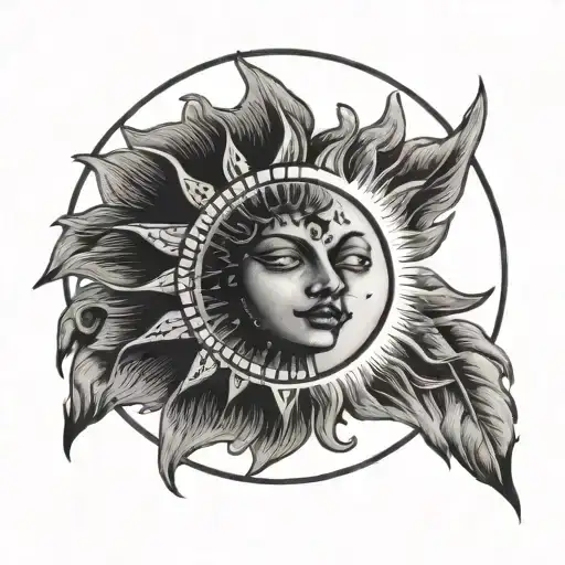 Half Moon Face Inside Sun Outline