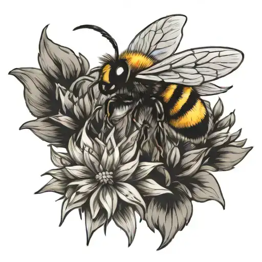 Edelweiss And Bumblebee Flying