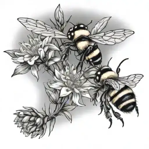 Edelweiss And Bumblebee Flying Away