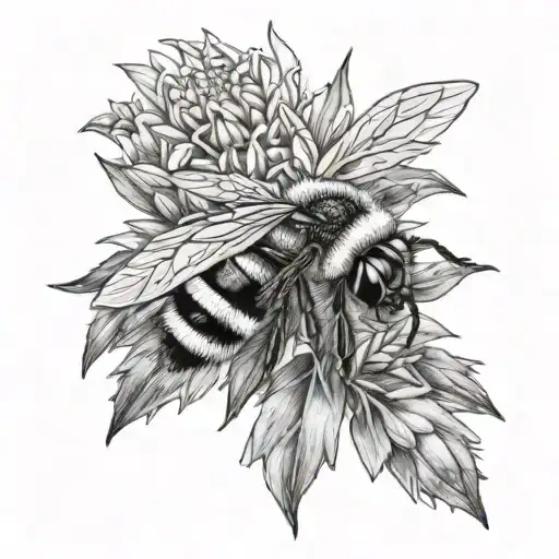 Edelweiss And Small Bumblebee Flying Away