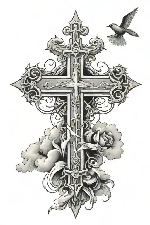 Clouds With Bible Verse With Crosses With Crown Of Thorns