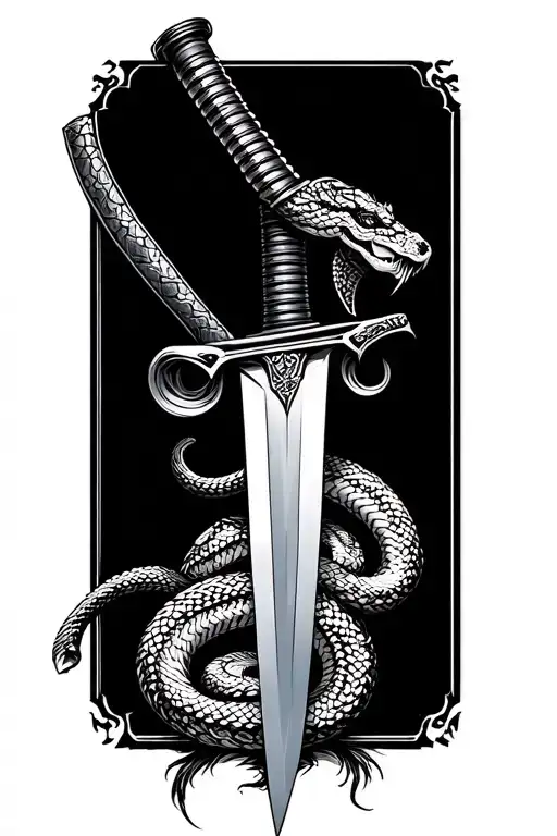 Katana With A Detailed Snake Coiled At The Bottom Of The Katana