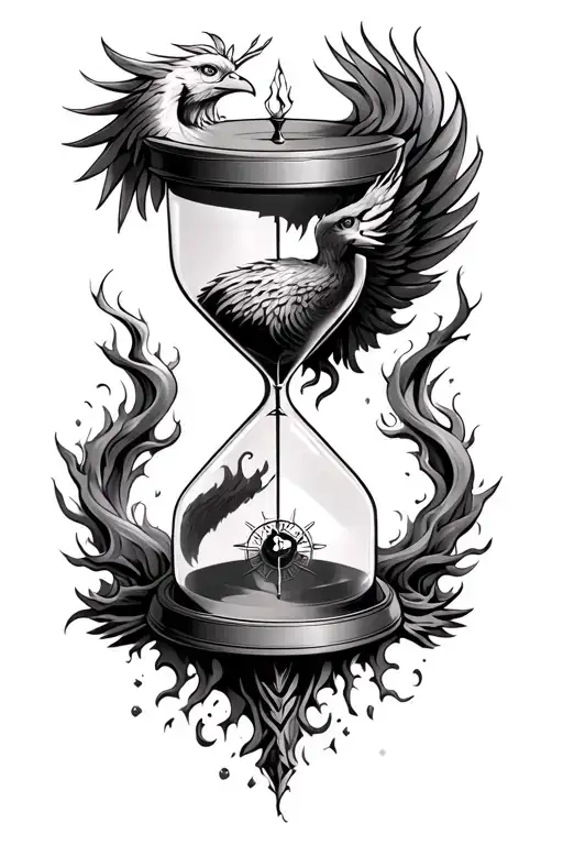 Hourglass Compass Phoenix Rising From The Ashes