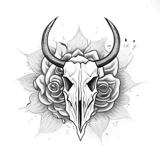 Bull Skull With Sunflowes