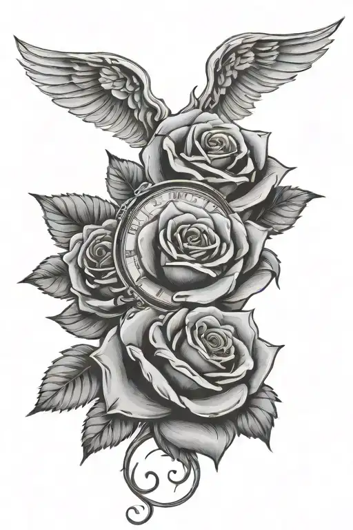 Black Rose To Represent Zacs Dealth But Also Want Angel Wings With The Black Rose And A Stard Clock