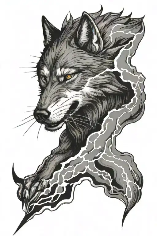 Wolf And Lightning Bolt