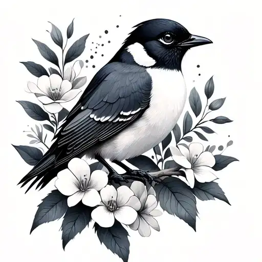 Minimalist Bird And Flowers Or Bird And Travel