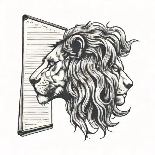 Lion Head Profile Holding A Book