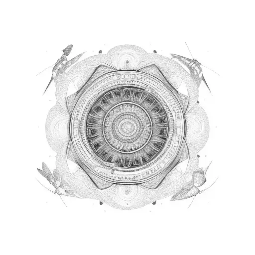 An Intricate Mandala Design Incorporating Elements Of Aviation And Nature