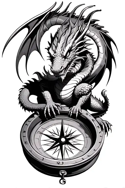 Dragon Sitting On Compass