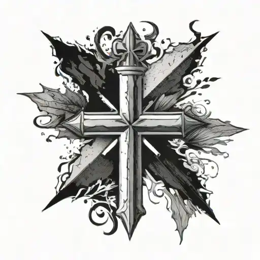 Nail Cross And Canadian Flag Primarily Black