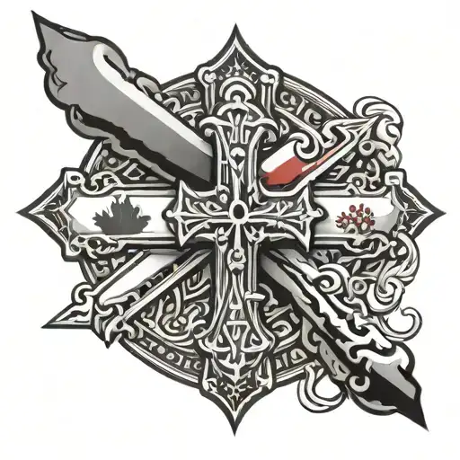 Christian Nail Cross And Canadian Flag Primarily Black