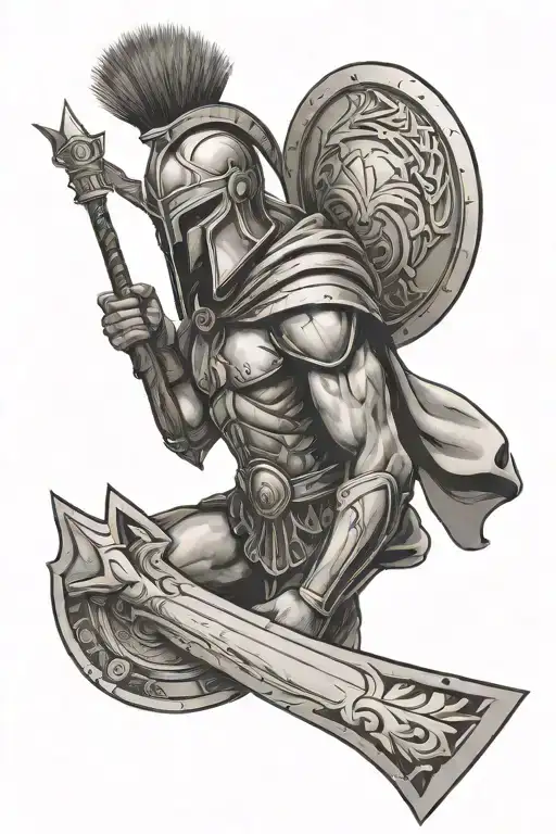 Spartan With Shield And Spear