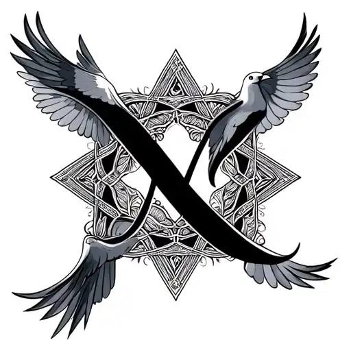 Dove Which Flies Away A Arabesque Star Letter M Intertwined With The Letter A