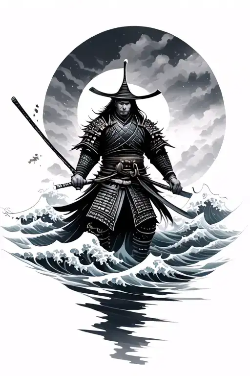 Japanese Waves And Samurai Warrior