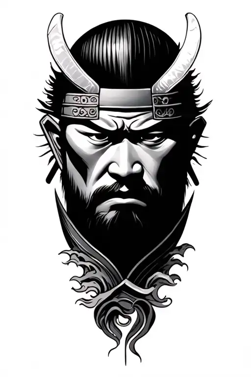 Japanese Waves And Samurai Head Sad