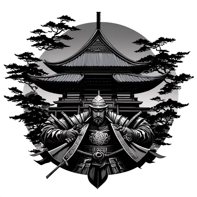 Japanese Temple Samurai In Front
