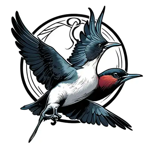 Swallow In Dive With Omega Sign In The Background Black And White