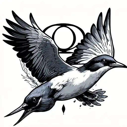 Swallow In Dive With Omega Sign In The Background Black And White