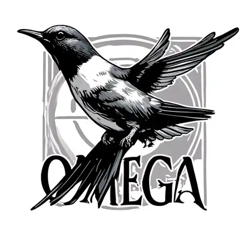 A Swallow In Dive With Omega Sign In The Background Black And White