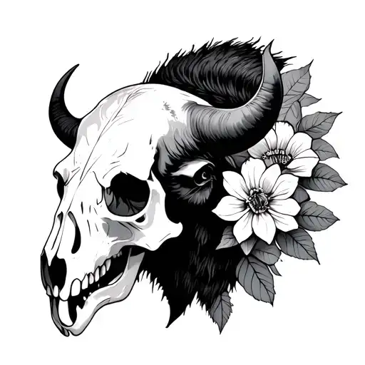 Buffalo Skull And Flowers