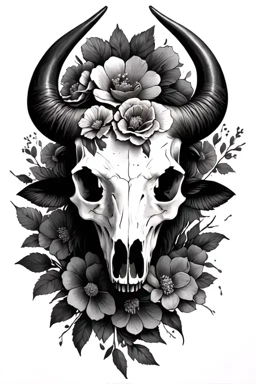 Women's Buffalo Skull And Flowers