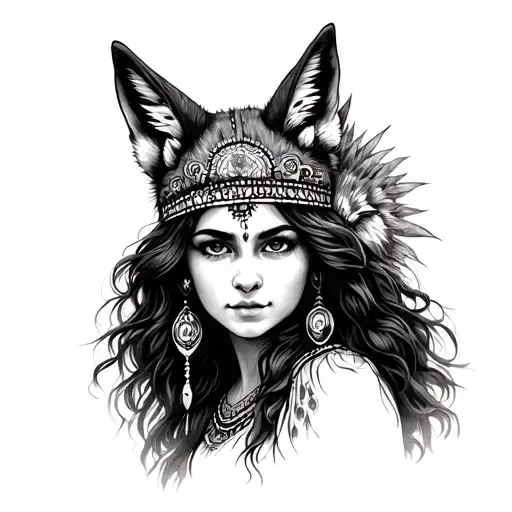 Romani Gypsy Girl With Fox Headdress Being Worn