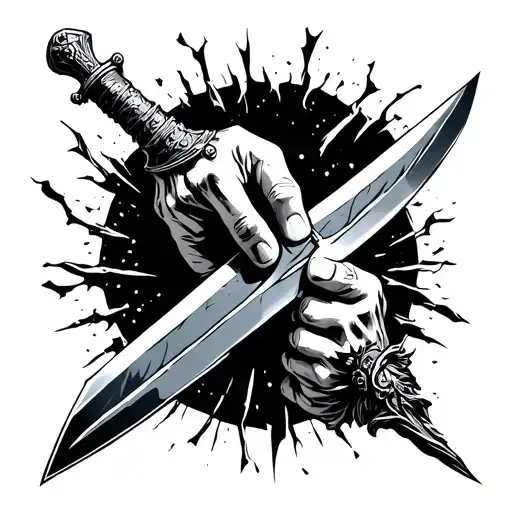 Vinland Saga Based Tattoo Of A Guy's Hand Letting Go Of A Dagger That's Breaking Itself