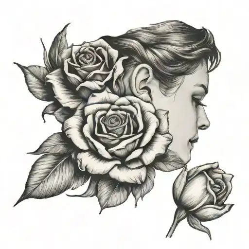 Rose And Tulips Behind The Ear