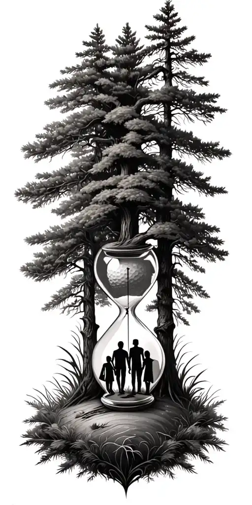 Pine Forest Wrap Around And Family Tree And Hour Glass Father With 3 Kids And Golf