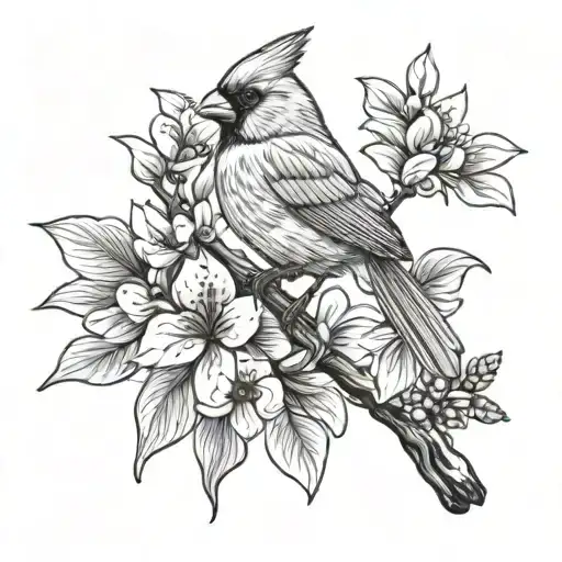 Realistic Cardinal Perched Dogwood Branch With A Ribbon