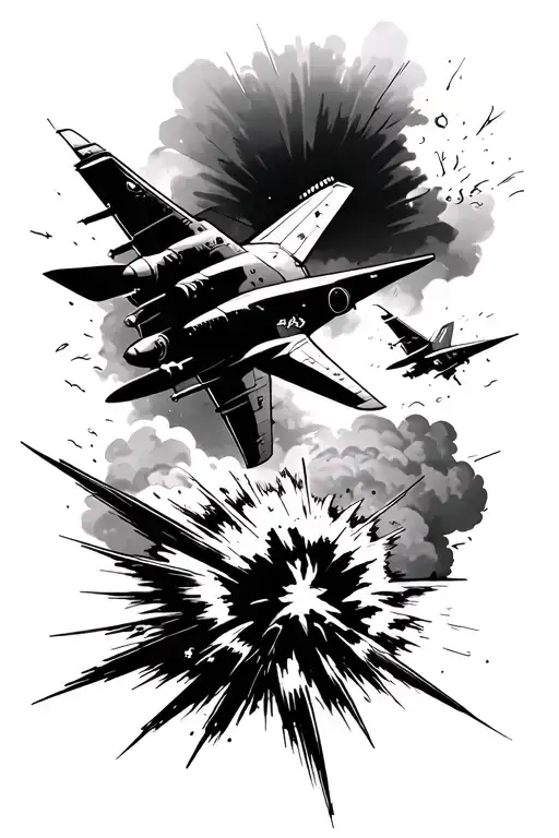 Kamikaze Background Black And White With Explosions And An Airplane
