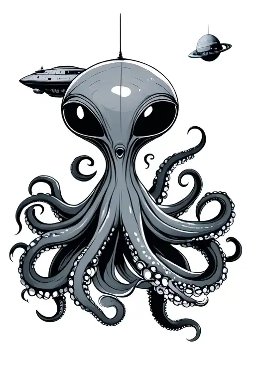 Extraterrestrial Octopus And Spacecraft