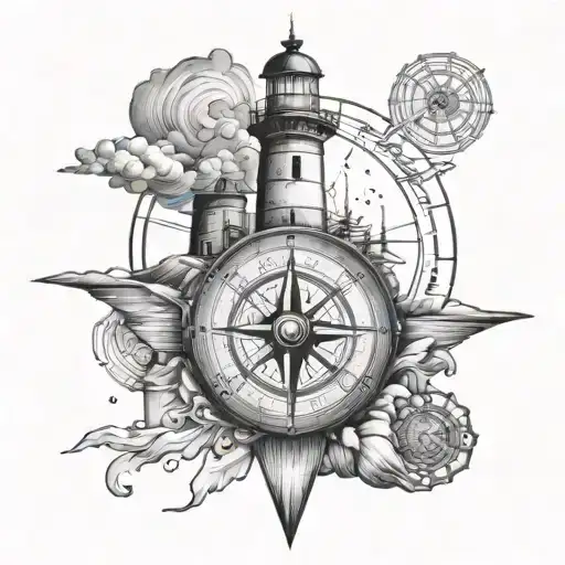 Compass And Lighthouse Standing Tall