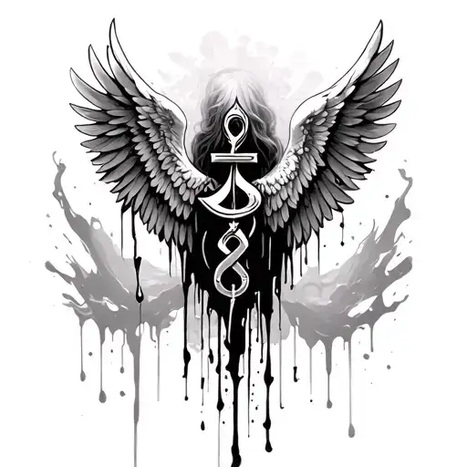 Angel Wings With Heavy Khanda And Blood On Them